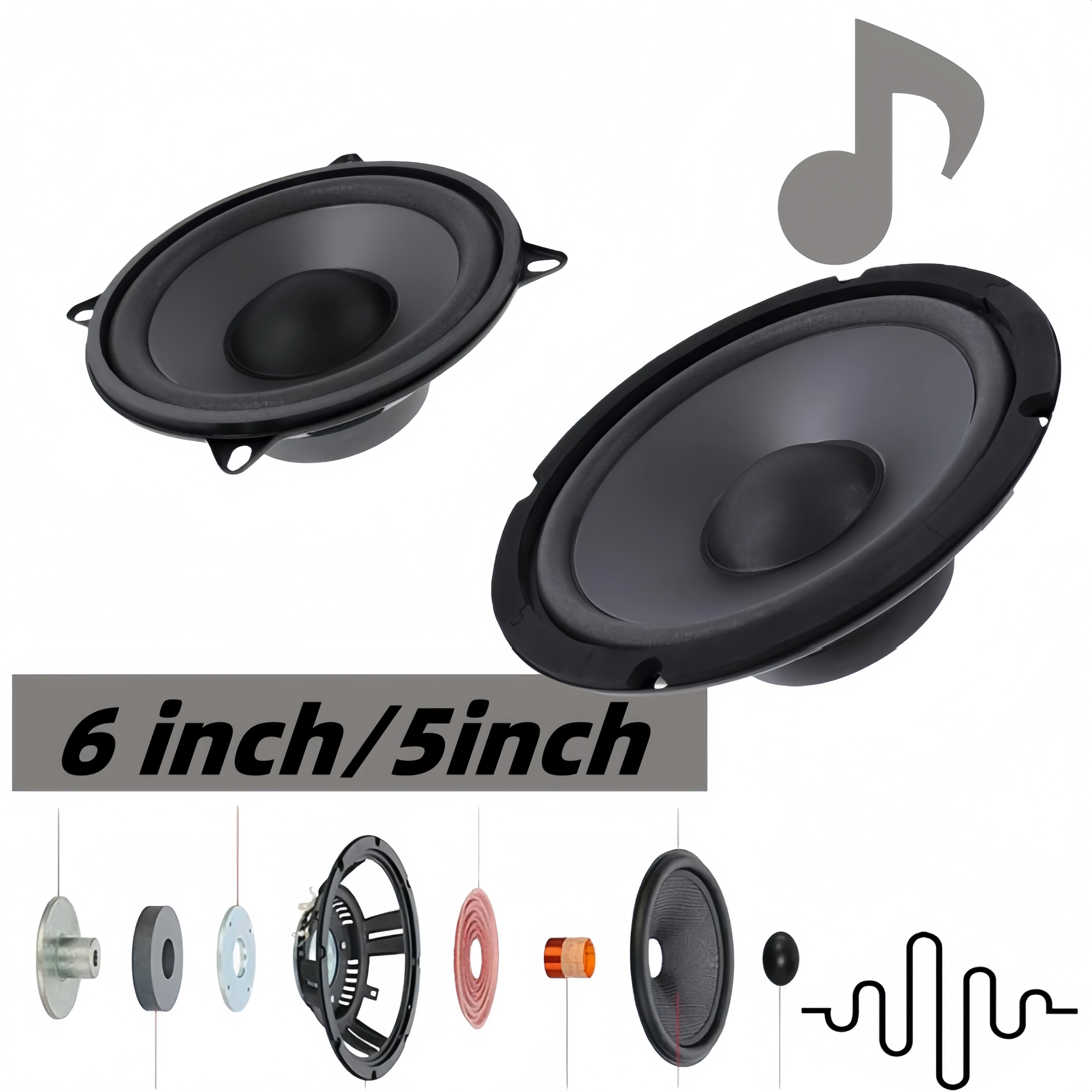Noise Cancelling Car Speaker 6Inch 5Inch 2 Way Coaxial High Fidelity Stereo For Audio Full Range Door Mount Automotive Speakers