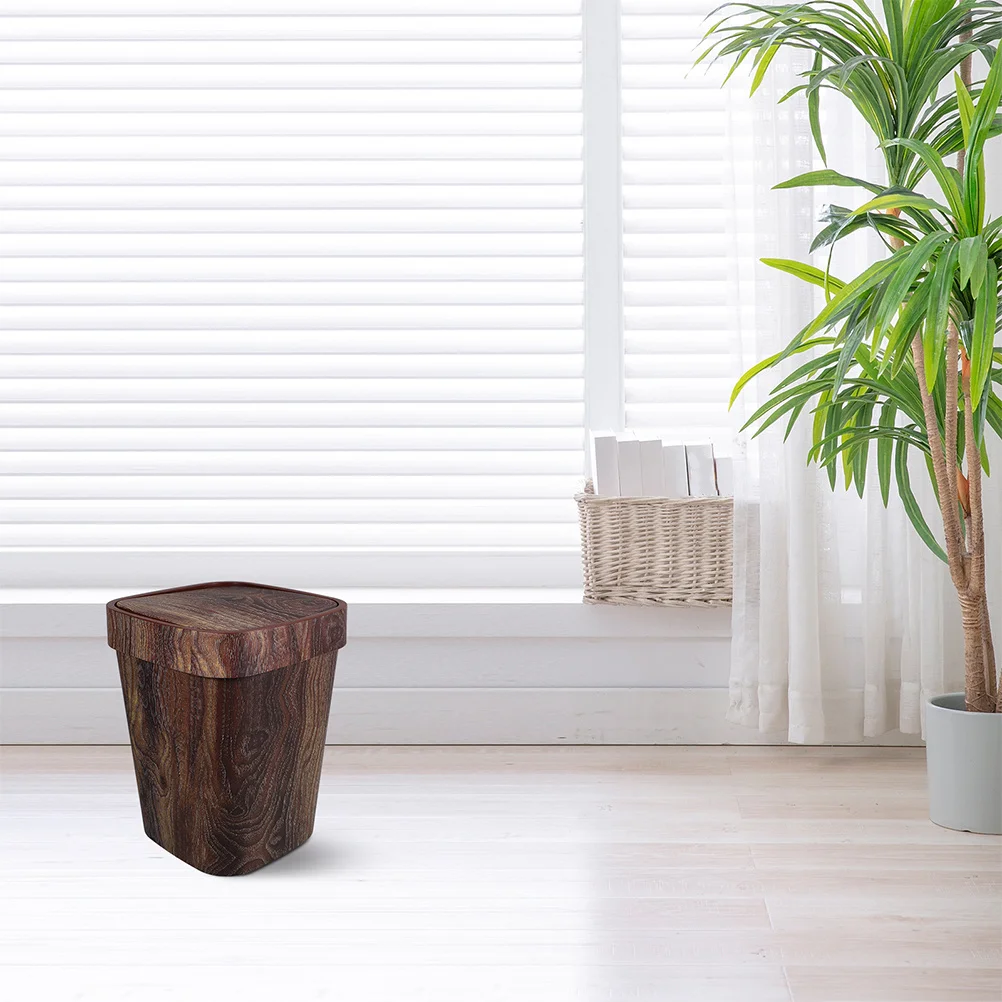 

Faux Wood Grain Swing Lid Trash Can Retro Style Wastebasket for Kitchen Bathroom Office Vintage Rustic Garbage Container with
