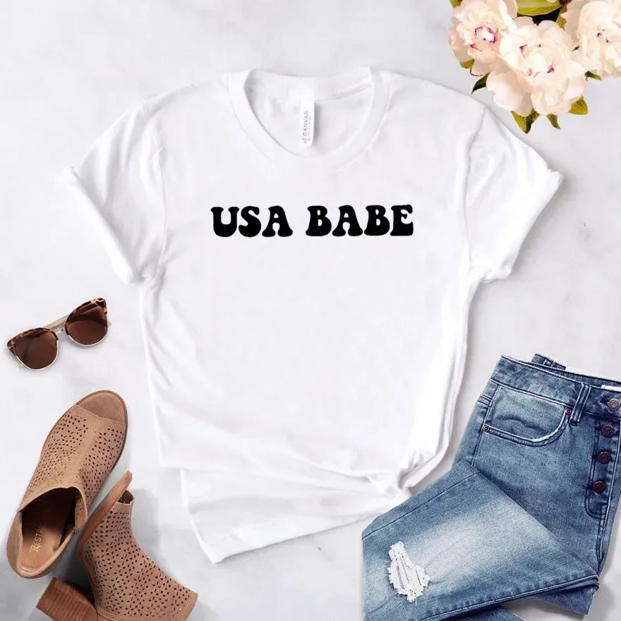 USA BABE Print Women  tshirt Cotton Casual Hipster Funny t-shirt Gift Lady Yong Girl Top Tee 90s  vintage clothes pretty