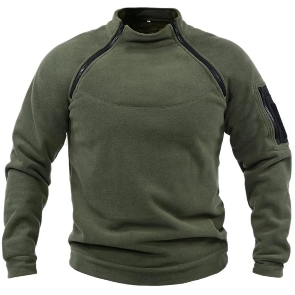Zimowa męska bluza wojskowa polarowa bluza z zamkiem błyskawicznym moda męska jednokolorowa luźna gruba kurtka jagnięca odzież męska Streetwear