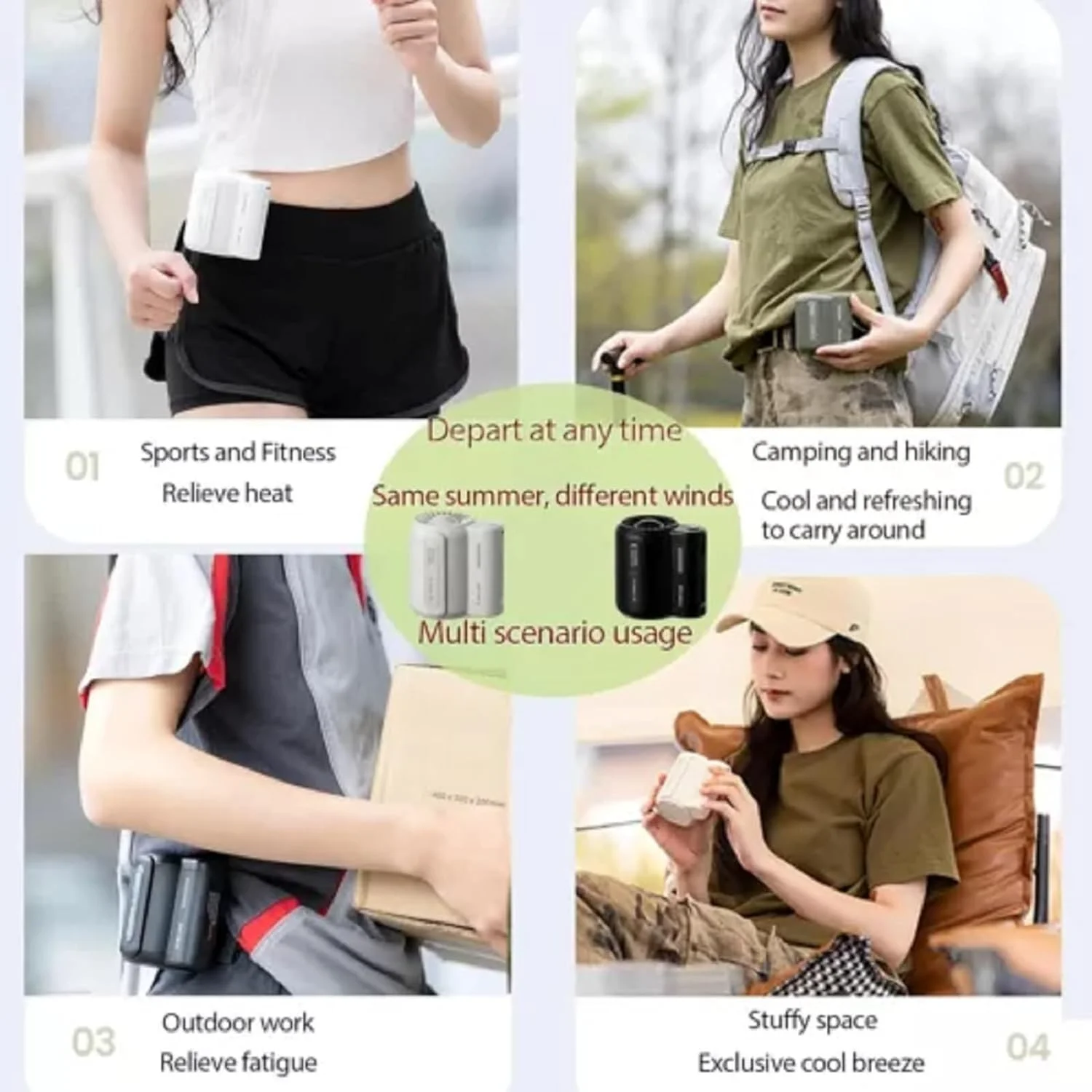 مروحة بمشبك رائع تحت القميص، مشبك مروحة خصر محمول، مروحة تبريد قوية لتدفق الهواء للخصر، صيد السمك أثناء السفر في الهواء الطلق (أسود)