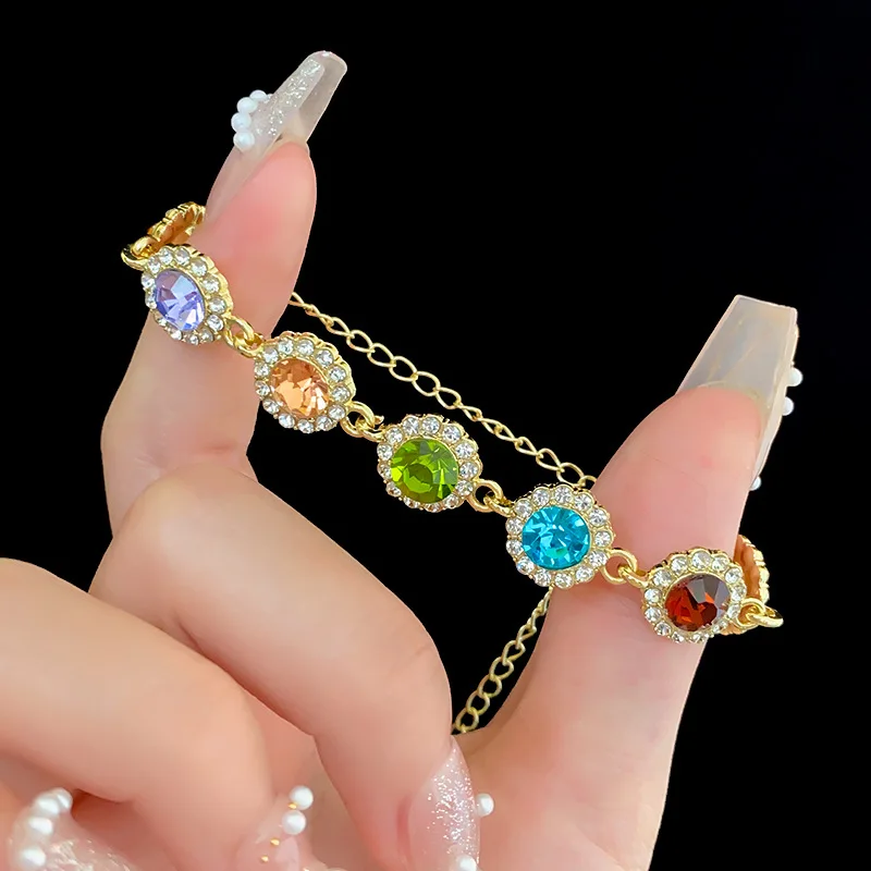 Elegant Multi-color Gemstone Charm Women's Bracelet - The Ideal Gift for Her, Perfect for Daily Wear or Gatherings