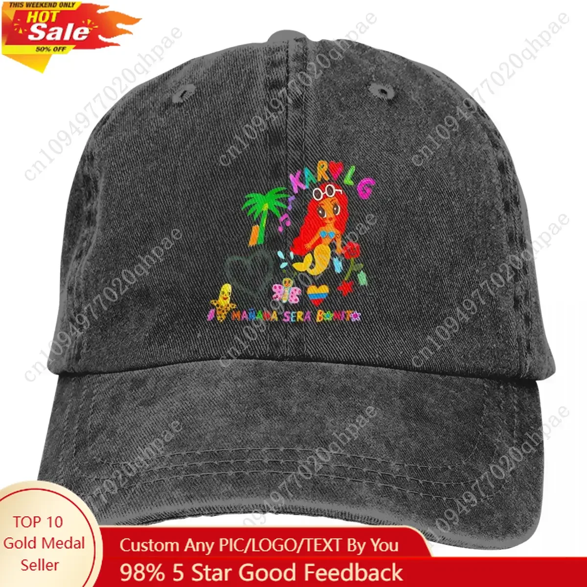 

Karol G Manana Sera Bonito Baseball Caps Retro Distressed Denim Colorful Headwear Unisex Style Outdoor Running Golf Hats Cap