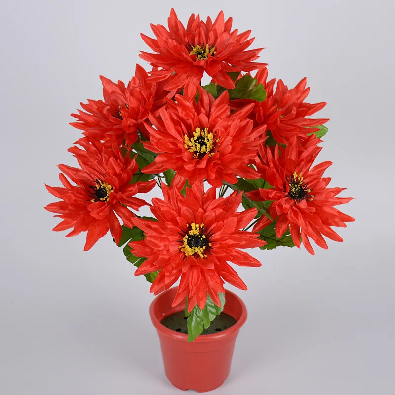 9 PCS Artificial Chrysanthemum Sacrificial Sweeping Fake Flowers Cemetery Tombstone Fake Flower Decoration Plastic Flowers