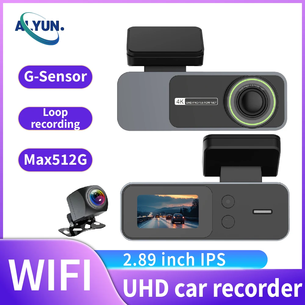 

3-дюймовый видеорегистратор 2K, автомобильный видеорегистратор с Wi-Fi, циклическая запись, передняя и задняя, двойной объектив, широкоугольный, супер ночное видение, автомобильные аксессуары
