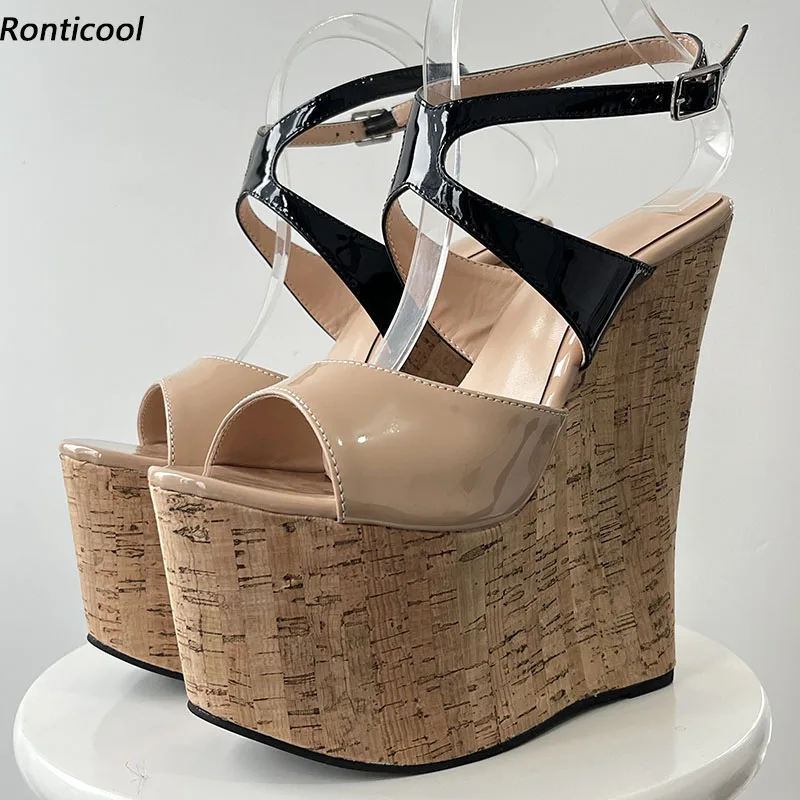 

Ronticool/Новые женские босоножки на платформе, туфли на танкетке и высоком каблуке с открытым носком, красивая телесная обувь для косплея, женская обувь США, большие размеры 4-15