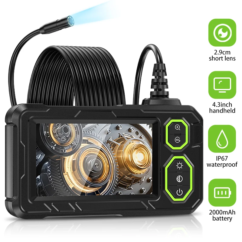 HD 4.3 Inch IPS Screen Industrial Endoscope Camera 1080P Single Lens Car Pipe Inspection Mini Camera with IP67 Waterproof