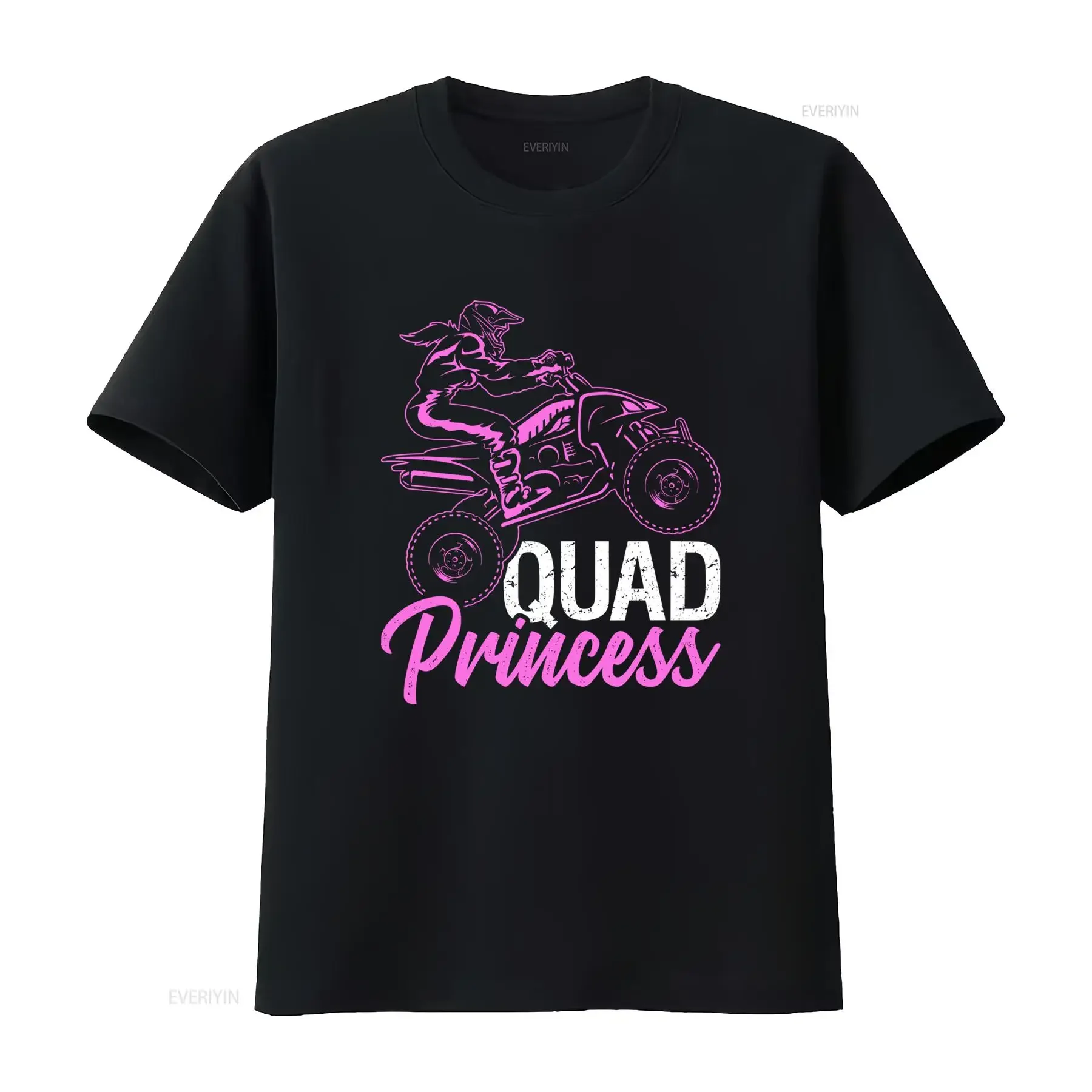 Damen Mädchen Quad Prinzessin ATV Fahrer T Shirt Schwarz mit rosa Offroad Design lockere Passform atmungsaktiv lässiger