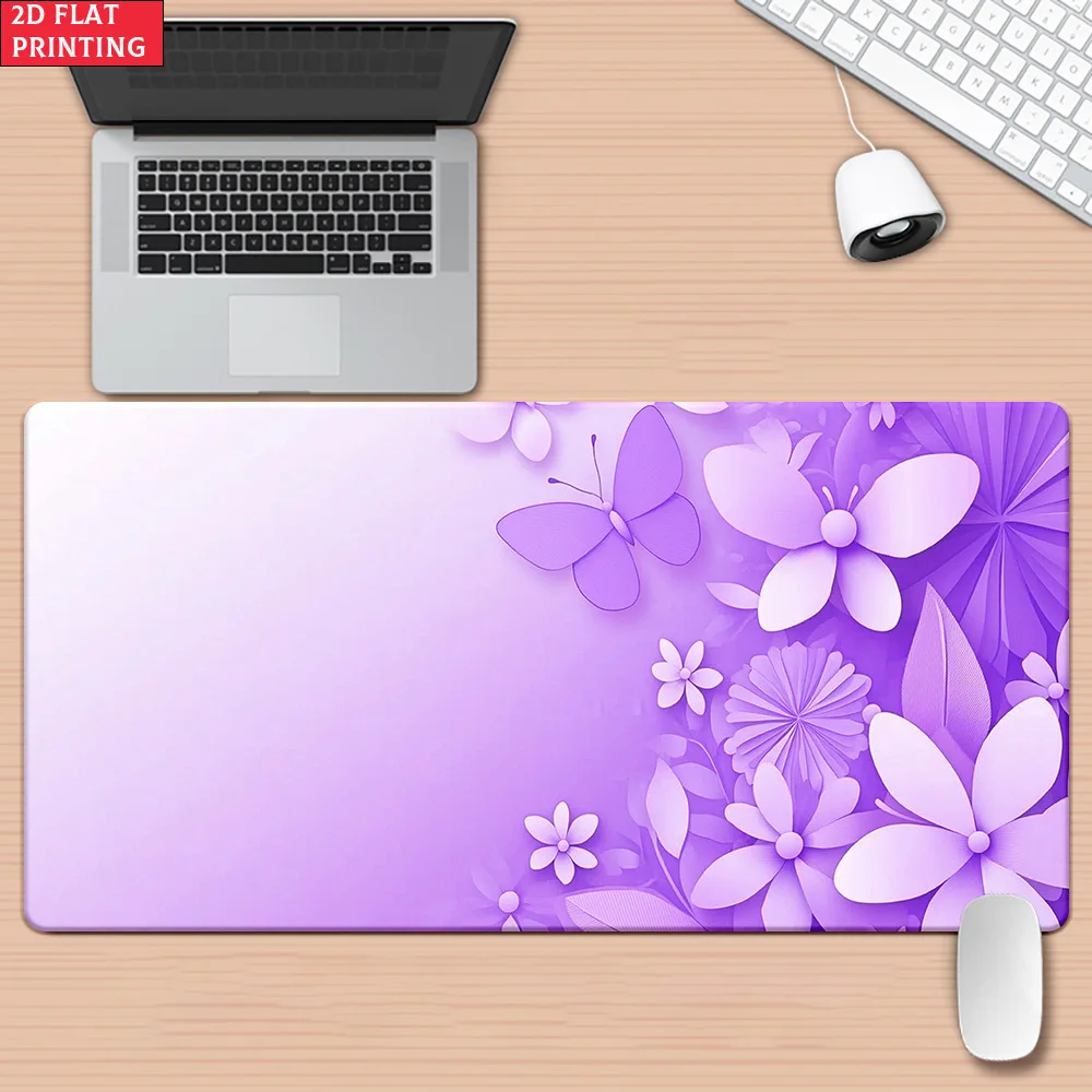 Brand Purple Floral Iron Art XXL Mouse Pad Non-Slip Rubber Base Large Gaming Office Desk Mat 2D Flat Pattern Multi Functional De