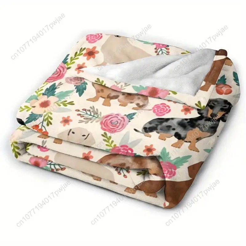 Cute Sausage Pattern Throw Soft Premium Flannel Dachshund Pattern Throw Blanket - Cozy Lightweight Warm Bed Custom blankets