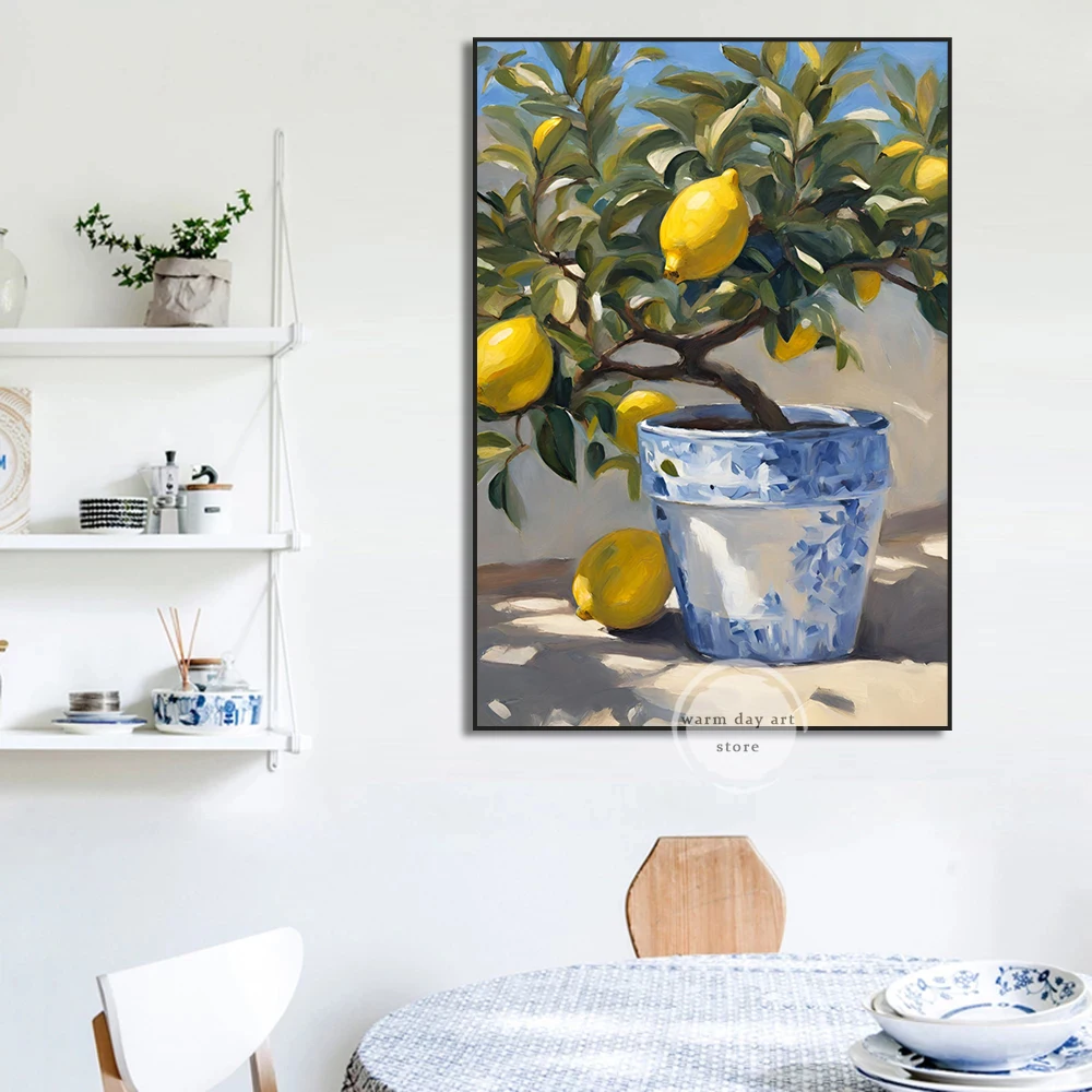 Lemon Tree Poster Italian Kitchen Prints Canvas Painting  Still Life Summer Fruit Wall Art Pictures Home Room Modern Decoration