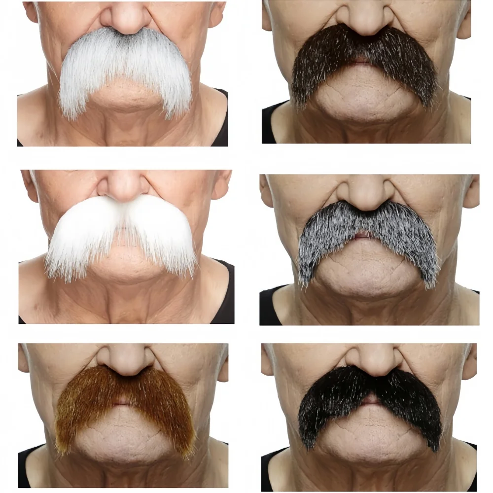 Realistic Mustache Props Self-Adhesive Retro Fake Beard Grandpa Costume Accessory for Halloween Party Cosplay Photo Shoot Decor