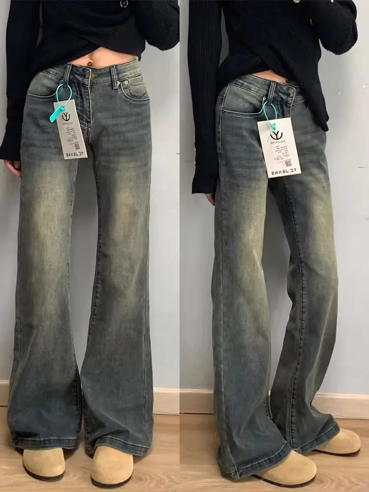 

Расклешенные джинсы в стиле ретро, женские облегающие эластичные джинсовые брюки, длинные брюки с высокой талией, большие размеры, удобные эластичные синие джинсы