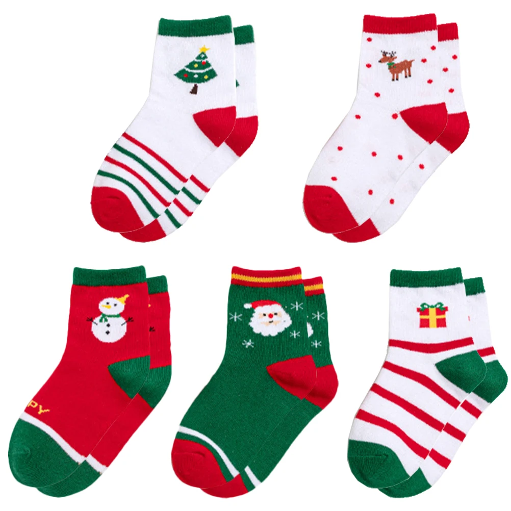 

5 Pairs Children's Socks Kids Slipper Toddler Holiday Warm Christmas Stockings Baby Cute for Girls