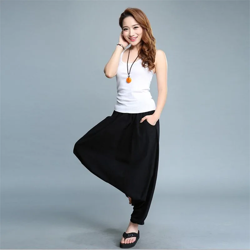 Plus size Cotton Linen Solid Harem Pants Women Elastic Waist Casual Lantern Trousers 2026 New Pantalon Femme harakuju clothes