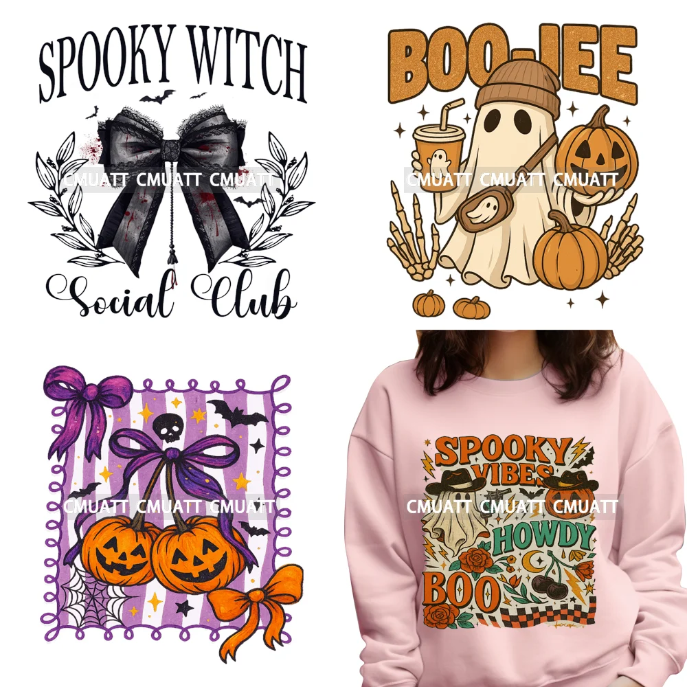 

Spooky Witch Club Boojee Coquette Vibes Howday Preppy Halloween Iron on DTF Washable Transfer Sticker Ready to Press for Hoodies