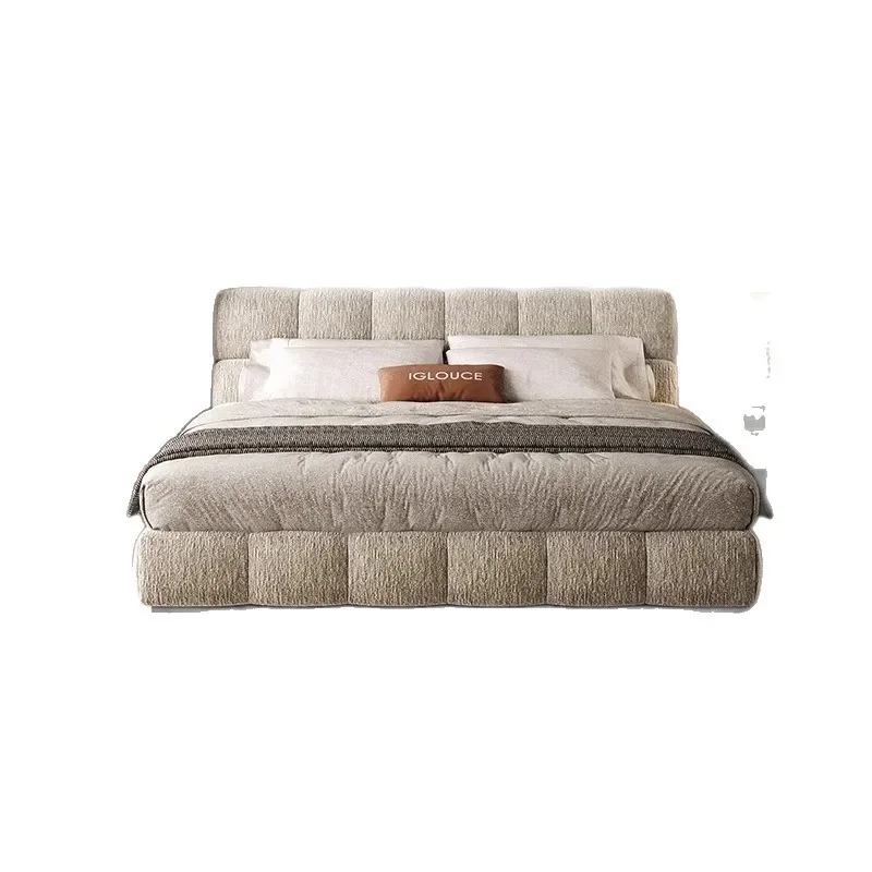 

Puff bed, cream retro style, master bedroom light luxury premium chenille cloth bed, Italian minimalism