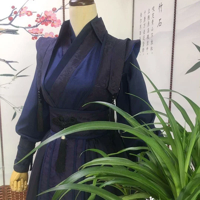 

Chinese Traditional Hanfu Large Size 5XL For Men Customized Vintage Male Cosplay Costume Oversized Party Outfit Navy Sets QWER20