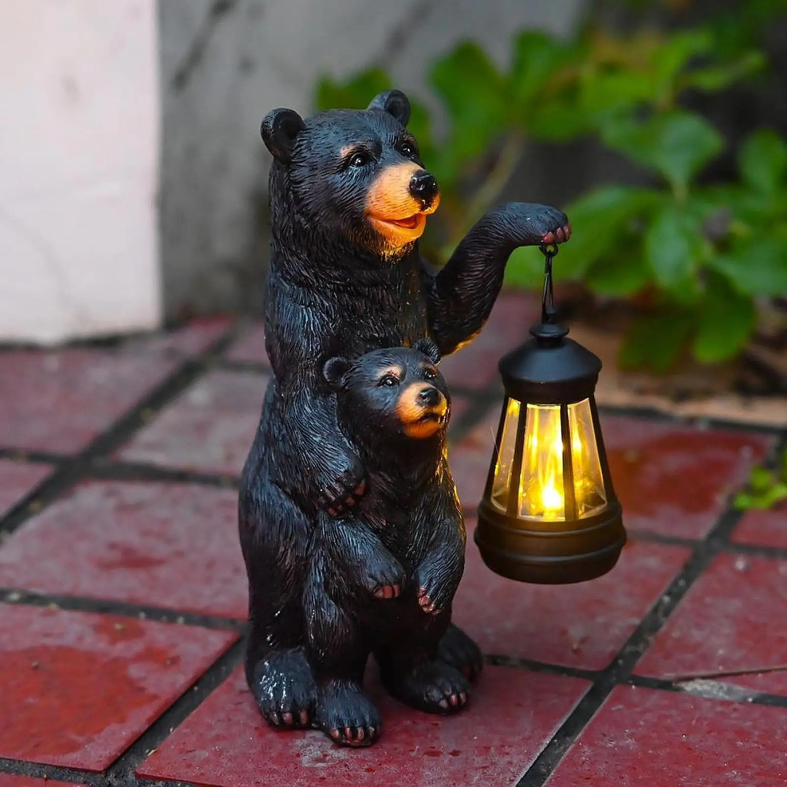 Garten Mutter Baby Bär Statue Solar Licht Hinterhof Outdoor Figur Laterne