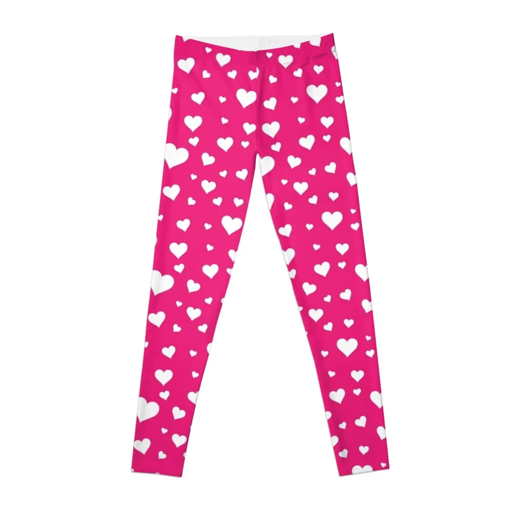 

Scattered Hearts - Bright Pink Leggings legging gym Clothing fitness Tight fitting woman Womens Leggings