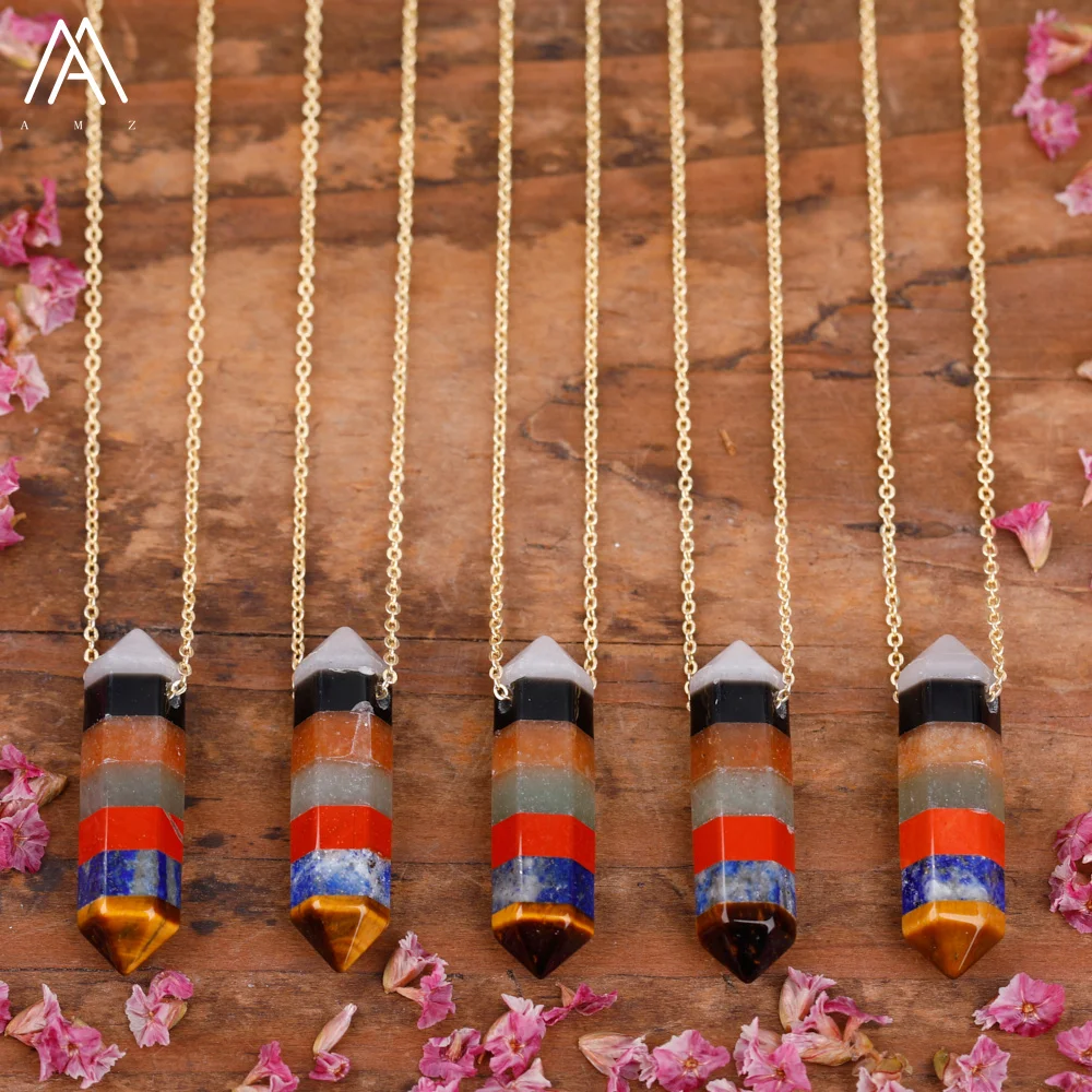 الجمشت المعدنية الكريستال عصا نقطة قلادة قلادة موضة النساء إنهاء الأحجار الكريمة بوهو الصيف قلادة هدية لها