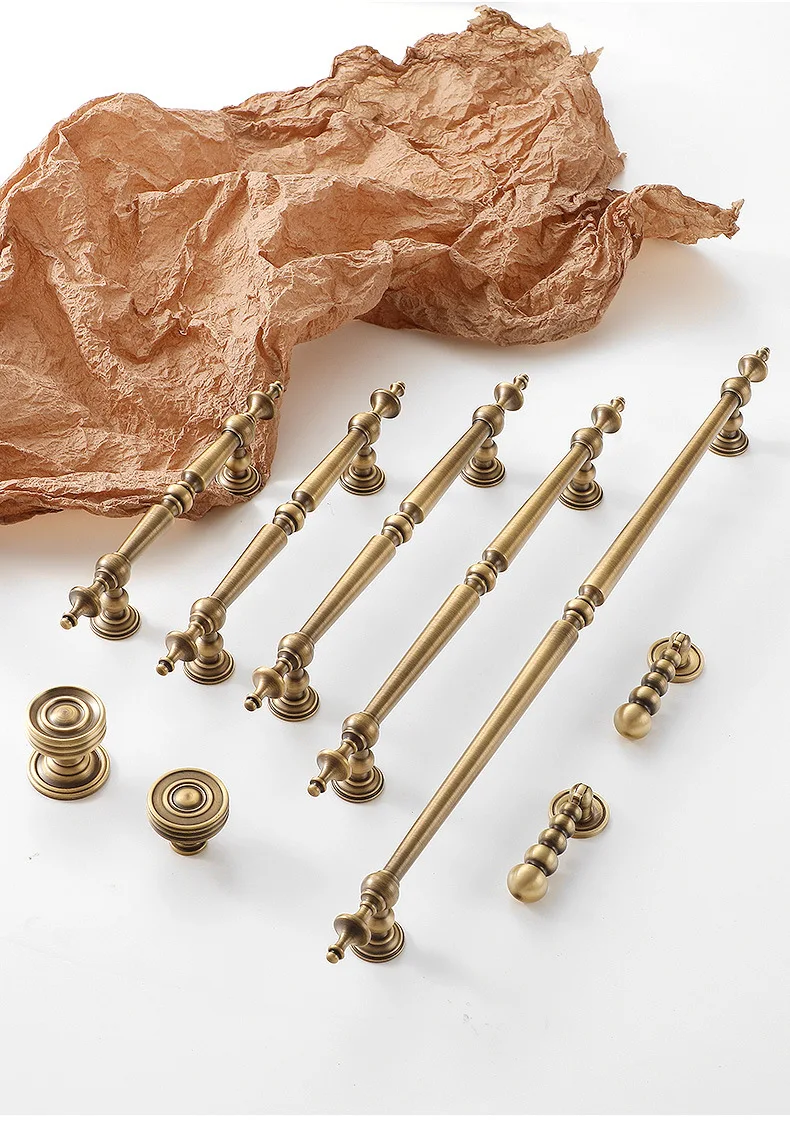 Solid Brass Cabinet Drop Pull Furniture Hardware Kitchen Long Handle T Bar for Home Vintage Knob and Handle