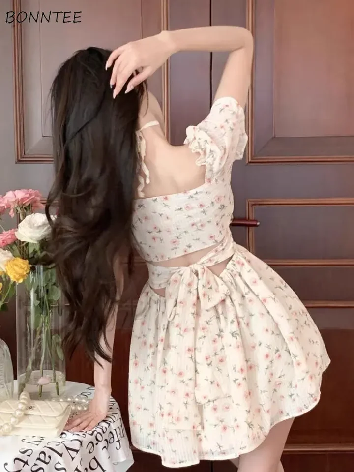 Party Korean Dress Ulzzang Fashion 2019 Sweet Dress Women Sexy Backless  Mini Short Sleeve Sundress Square Collar Floral Princess Leisure Streetwear  Kawaii Ulzzang Girls AliExpress