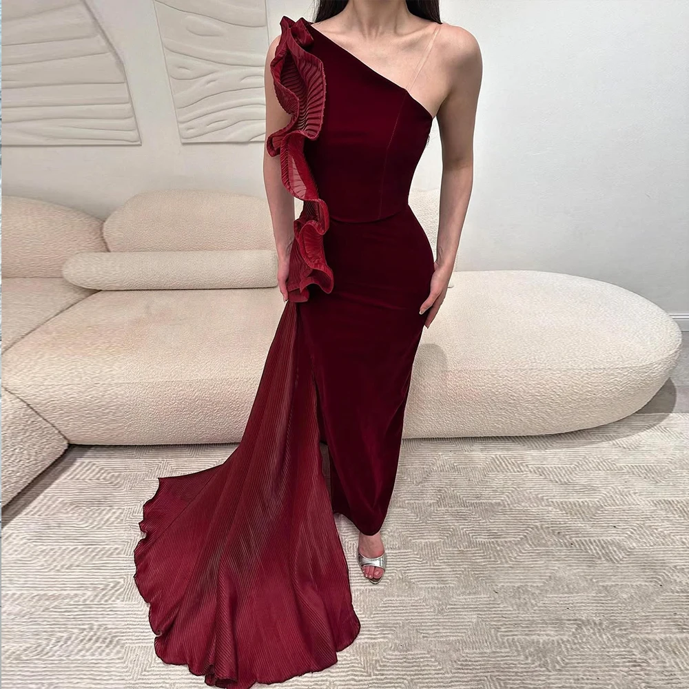 

Customized Elegant Long Evening Dresses for Women Burgundy One Shoulder Floor Length Events Wedding Gala Party Gowns 2026