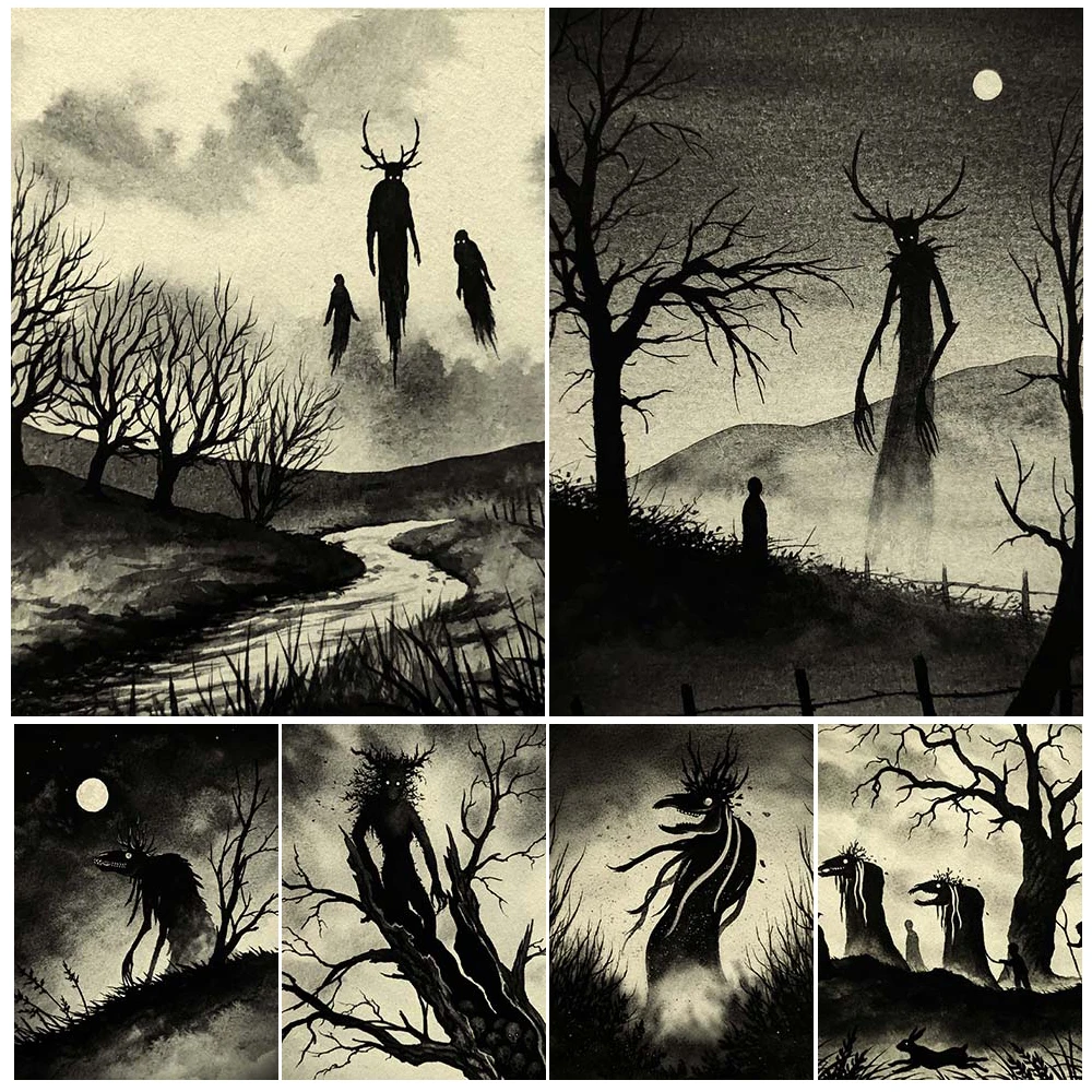 

Priests And Ghosts Of The Wasteland Vintage Wall Art Canvas Painting Forest Shaman Witchcraft&Magic Art Poster Print Home Decor