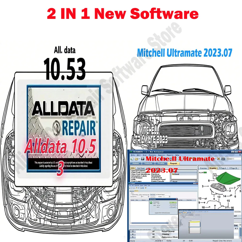 

Alldata 10.53 obd2 scanner Auto Software + MITCHell ULTRAMATE 2023.07 COMPLETE ADVANCED ESTIMATING SYSTEM+Patch for never expire