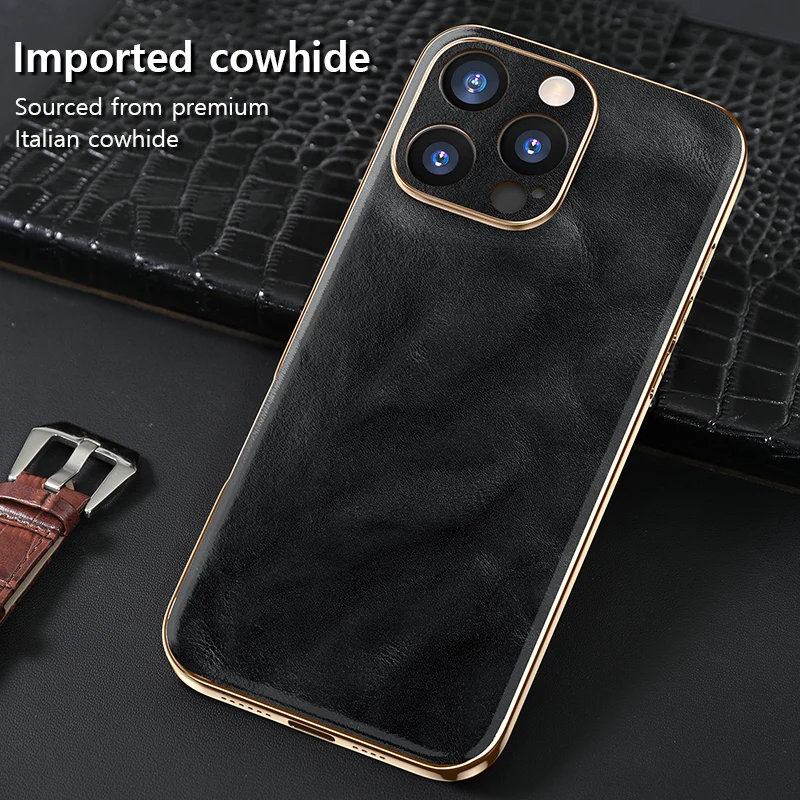 Clearance Sale Genuine Oil Wax Leather Phone Case for iPhone 16 Pro Max 16 Plus Soft Edges Shockproof Camera Protection Cover
