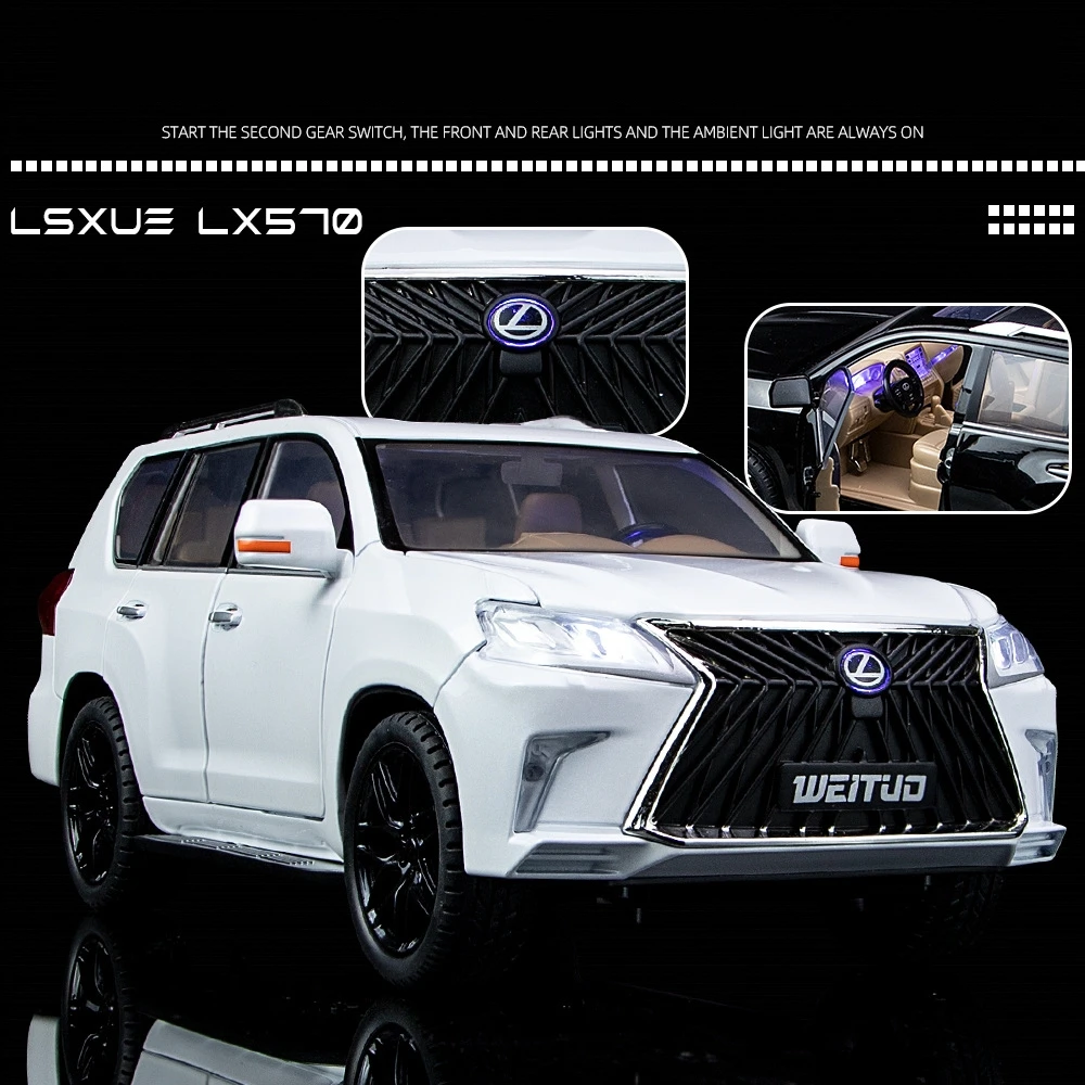 1/18 Lexus LX570 SUV Sport Toy Car Diecast Metal Model miniatura Pull Back Sound Light Doors collezione apribile regalo per bambini