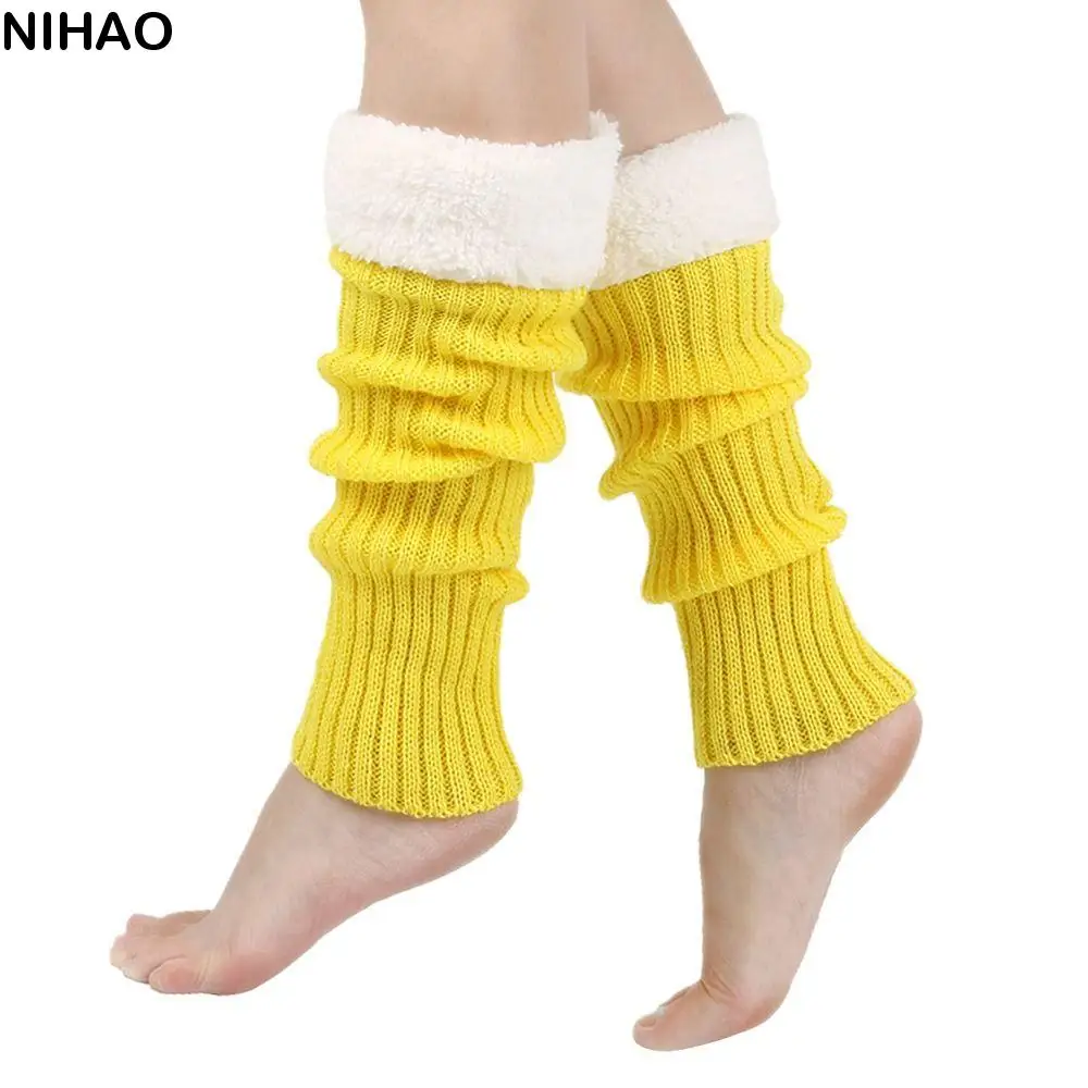 Plush Christmas Knitted Leg Cover Leg Warmer Thickened Stacked Christmas Leg Sleeve Candy Color Foot Cover Strap Leg Socks