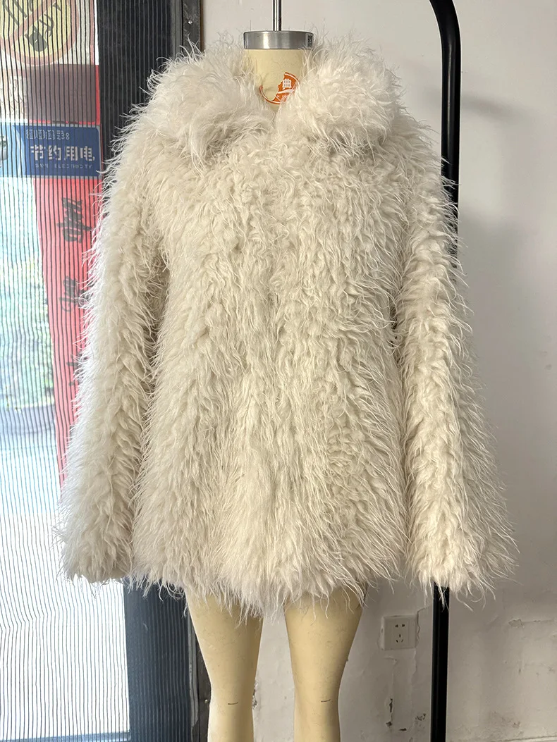 Faux Fur Coats Women Solid Fur Jacket Oversize Scarf Round Neck Long Sleeve Open Stitch Thick Warm Fur Casual 2025 Autumn Winter
