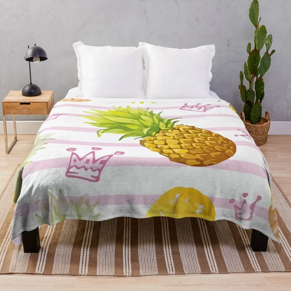 Cartoon Fresh Pineapple Flannel Throw Blanket Colourful Pattern King Queen Size for Couch Sofa Bed Lightweight Warm Super Soft