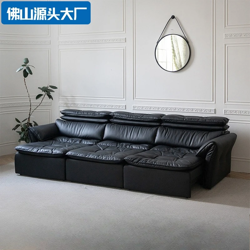 Modern simple biscuit sofa electric living room zero against the wall straight row adjustable high backrest function sofa bed du