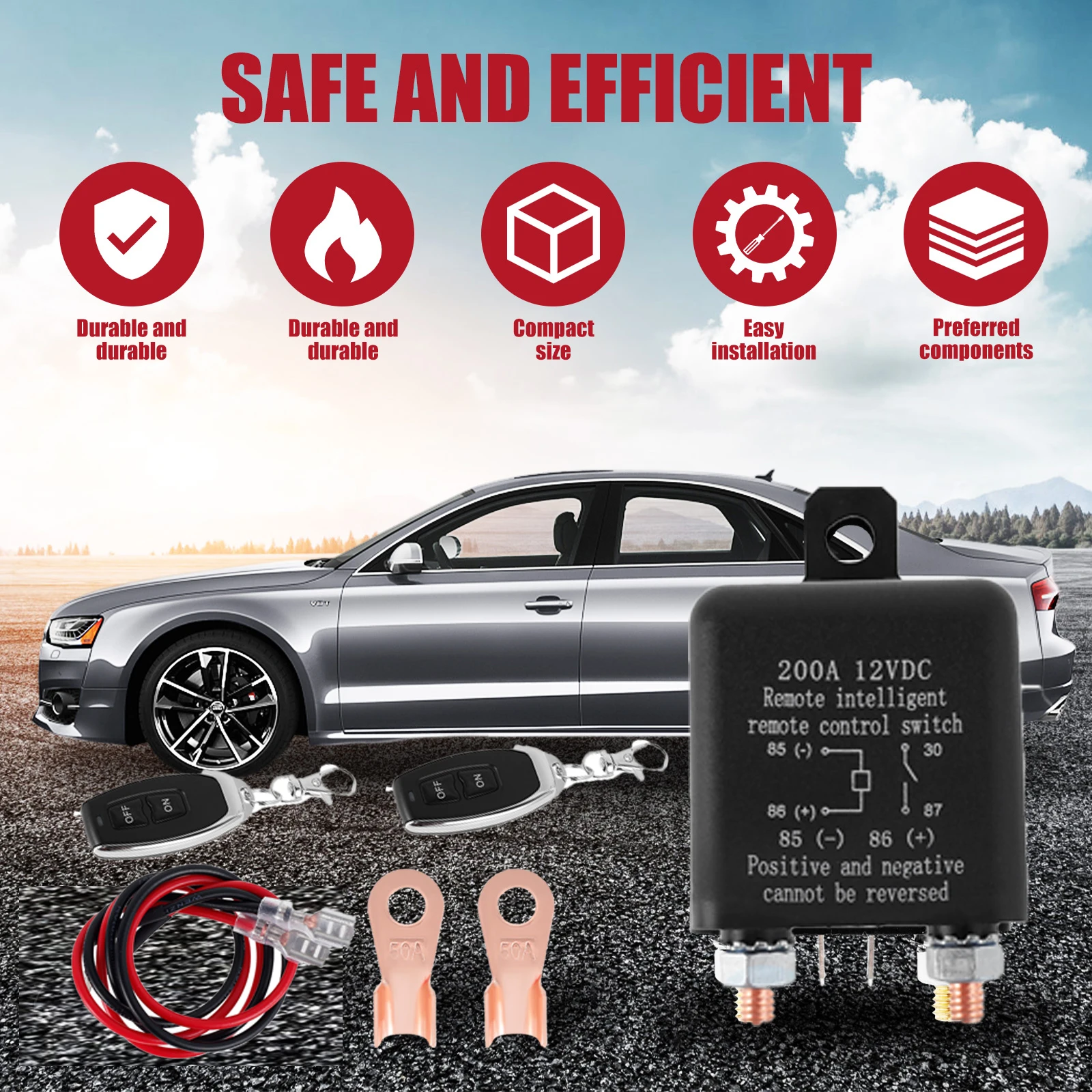 Battery Switch Relay Dual Remote Car Battery Disconnect Relay 12V Disconnect Cut Off Isolator Switch with Remote Control Switch