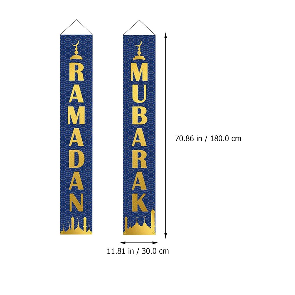 

1 Pair Ramadan Mubarak Door Curtain Polyester Festive Party Decor Eid Decoration Muslim Couplet Porch Sign Wall Hanging Party