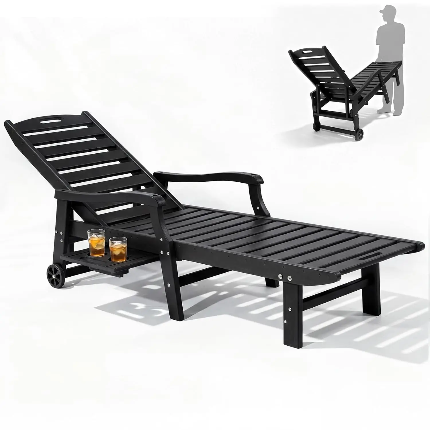 Outdoor Chaise Lounge Chair, 79'' Long 5-Position Adjustable Reclining Pool Lounge Chair, HDPE Outdoor Lounger with, Customized