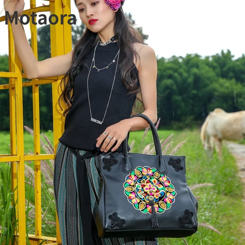 MOTAORA Chinese Style Embroidery Luxury Designer Handbag For Women PU Leather Large Capacity Fashion Bags For Ladies Tote Bag