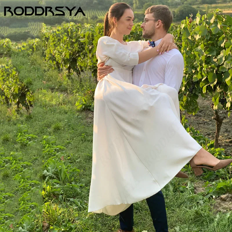 RODDRSYA Svadobné šaty Wedding Dresses Ivory Chiffon 3/4 Sleeve Backless Bridal Party O-Neck Floor Length Custom Made 2024