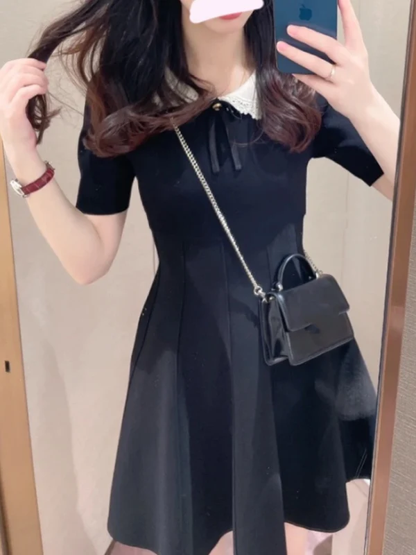 

Элегантное летнее повседневное платье из ледяного шелка с воротником «Питер Пэн», приталенное, с завышенной талией, А-силуэт, для женщин