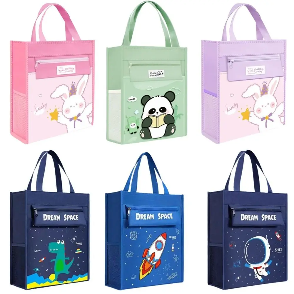 Astronaut Capybara Tutoring Bag Cartoon Side Mesh Pocket Kids Document Bag with Pencil Case Lightweight Canvas Tote Bags