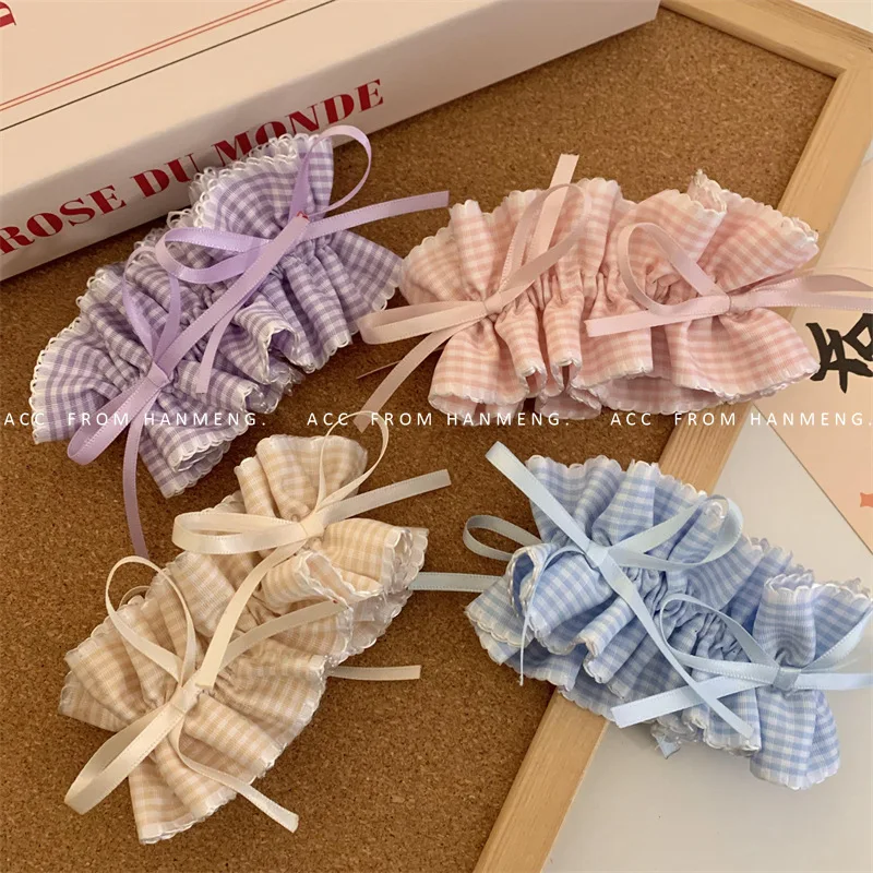 Korean Sweet Girls Plaid Bow Ribbon Scrunchie Headdress 2024 Spring Summer Colored Ruffled Hair Band Ponytail Hair Accessories