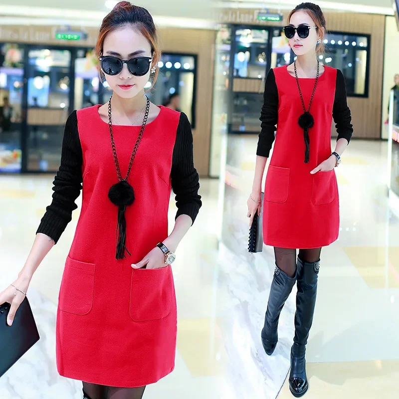 Women's Skirt Winter Fake Two Large Size Korean Version Medium And Long Velvet Thickened Sweater Dress