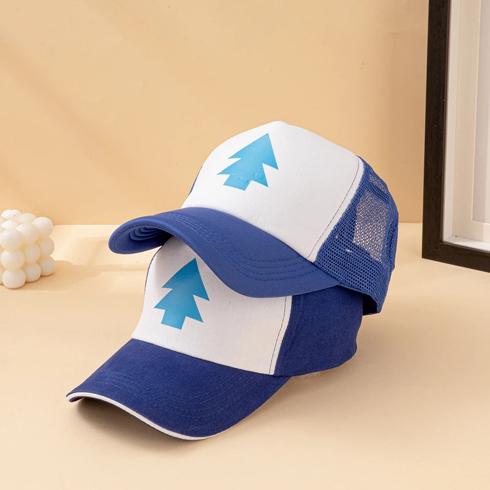 Anime Gravity Falls Dipper Pines Blue Pine Tree Print Trucker-Mütze für Herren und Damen, Cartoon-Cosplay, verstellbare Baseballkappe für den Außenbereich – Detail 14