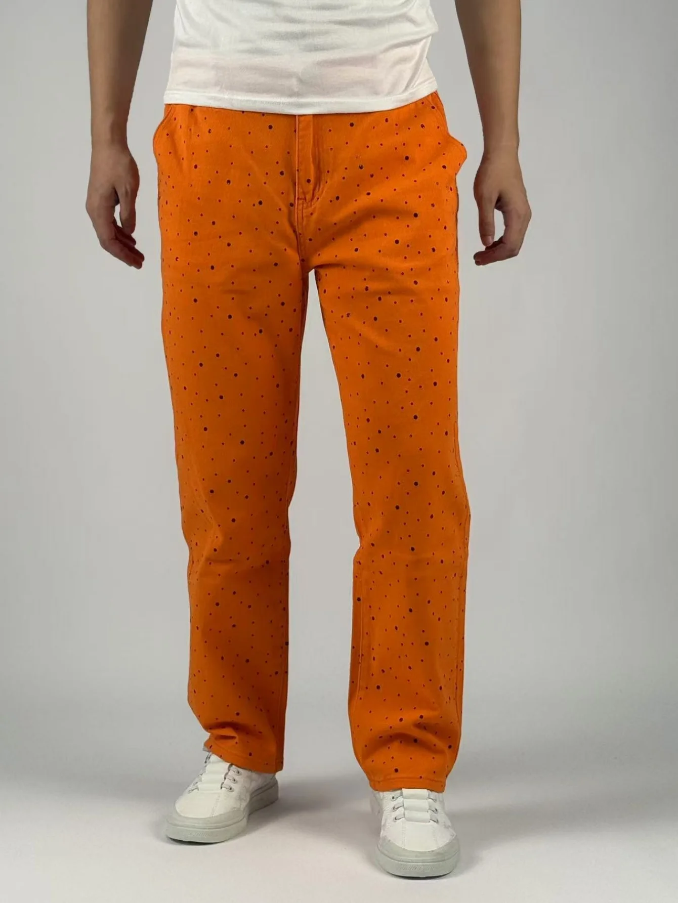 KING JEANS Marca Y2K Arancione Multi-Generazione Elastico in Vita Gamba Diritta Allentata Stile Alla Moda e Versatile