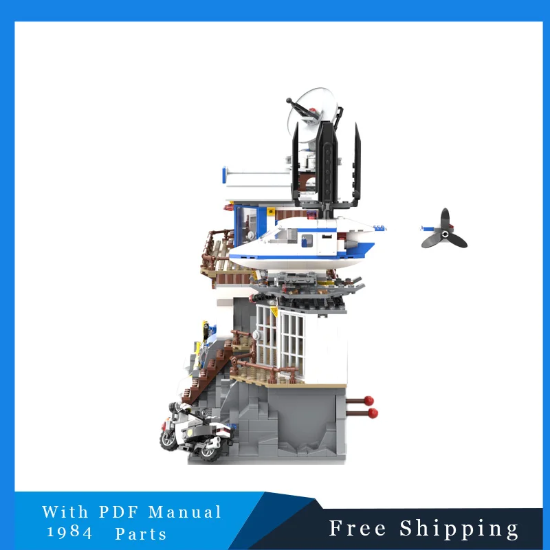 1984 ชิ้นส่วนสถานีตำรวจ โมเดล MOC ตัวต่อบล็อก รถยนต์ มอเตอร์ไซค์ เครื่องบิน ของเล่นแบบประกอบชุด ของขวัญวันคริสต์มาสและวันเกิด