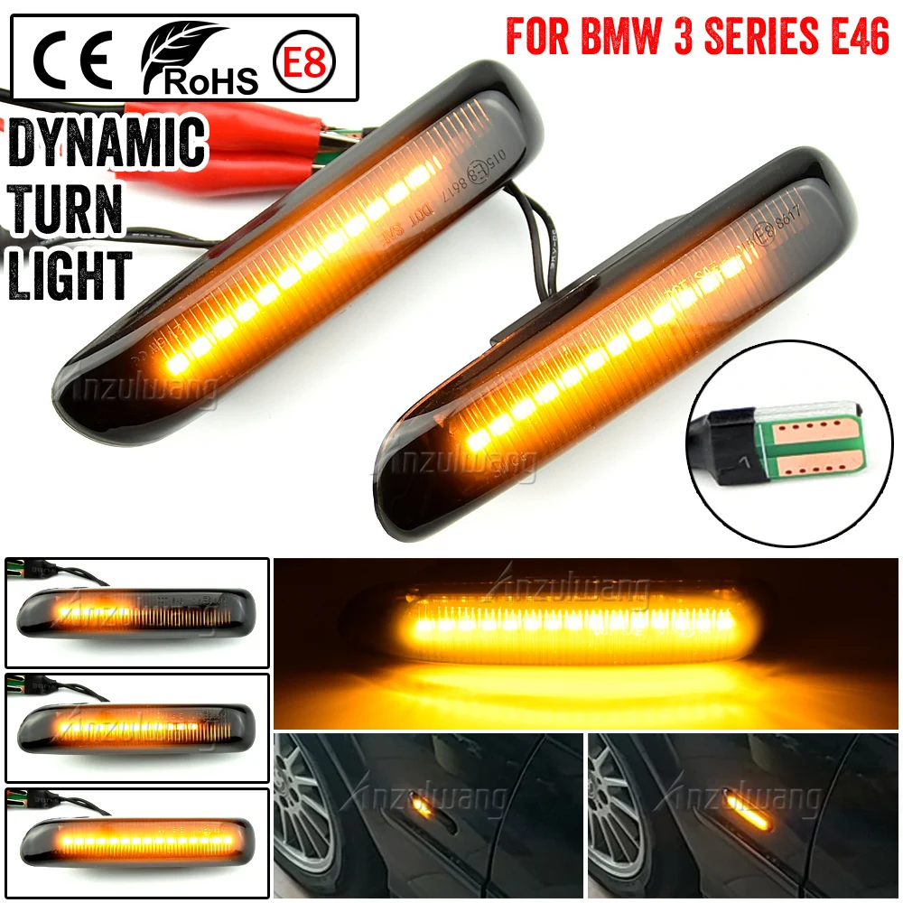 

1 Pair Sequential Flashing LED Turn Signal Side Marker Light For BMW 3 Series E46 Limo Touring Coupe Cabriolet