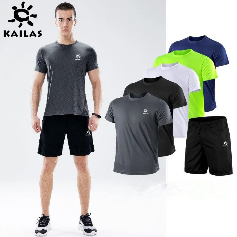 

Спортивный костюм KAILAS для мужчин и женщин, летний сетчатый, быстросохнущий, дышащий, для бега, тренировок, фитнеса с коротким рукавом + шорты
